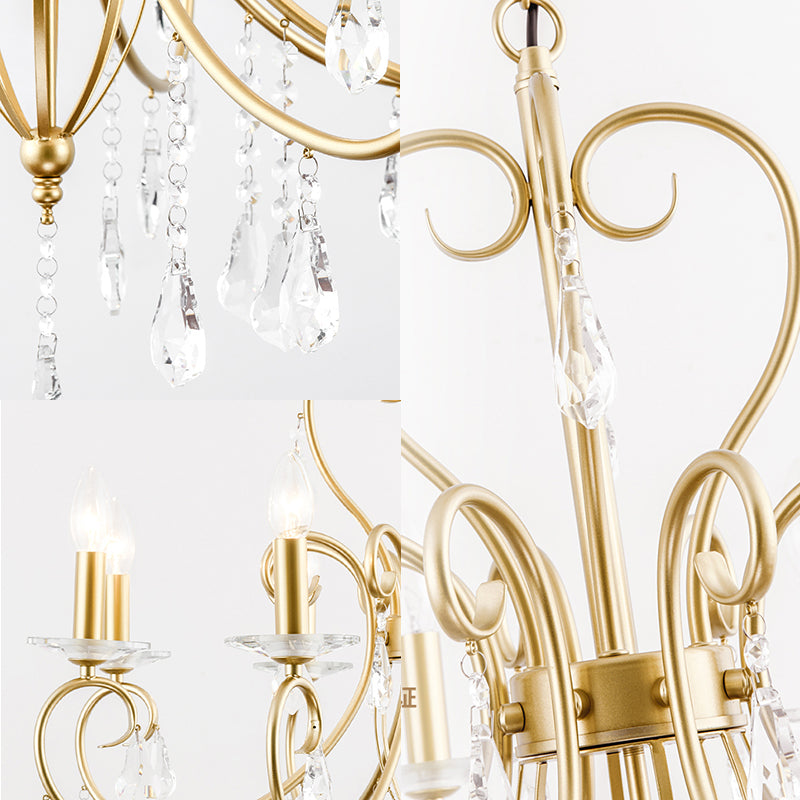 Modern Style Candle Hanging Lamp with Clear Crystal Accent 3/6 Lights Chandelier Lighting in Gold Clearhalo 'Ceiling Lights' 'Chandeliers' 'Modern Chandeliers' 'Modern' Lighting' 153808