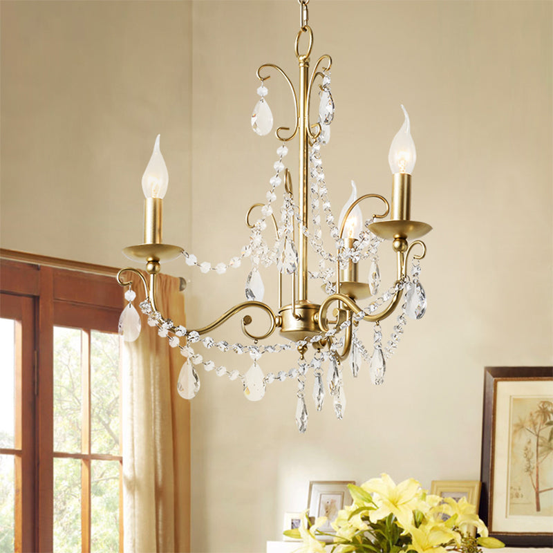 Champagne Beaded Pendant Lighting with Candle Modern Crystal 3/6 Lights Hanging Ceiling Light 3 Champagne Clearhalo 'Ceiling Lights' 'Chandeliers' 'Modern Chandeliers' 'Modern' Lighting' 153833