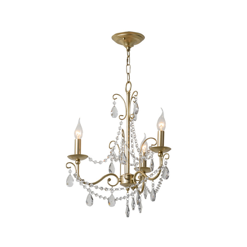 Champagne Beaded Pendant Lighting with Candle Modern Crystal 3/6 Lights Hanging Ceiling Light Clearhalo 'Ceiling Lights' 'Chandeliers' 'Modern Chandeliers' 'Modern' Lighting' 153835