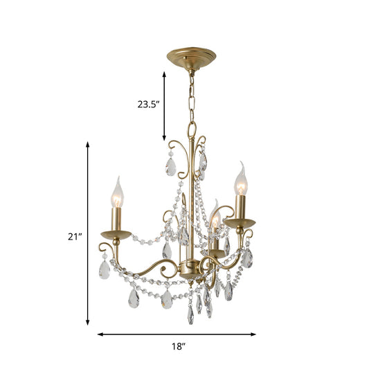 Champagne Beaded Pendant Lighting with Candle Modern Crystal 3/6 Lights Hanging Ceiling Light Clearhalo 'Ceiling Lights' 'Chandeliers' 'Modern Chandeliers' 'Modern' Lighting' 153836