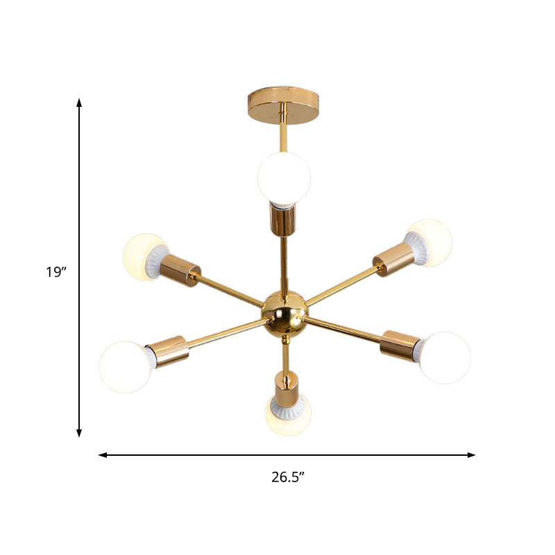 26"/38.5" Wide Metal Starburst Chandelier Light Modernist 6/10/12 Lights Gold Hanging Ceiling Lamp with Bare Bulb Clearhalo 'Ceiling Lights' 'Chandeliers' 'Modern Chandeliers' 'Modern' Lighting' 153847