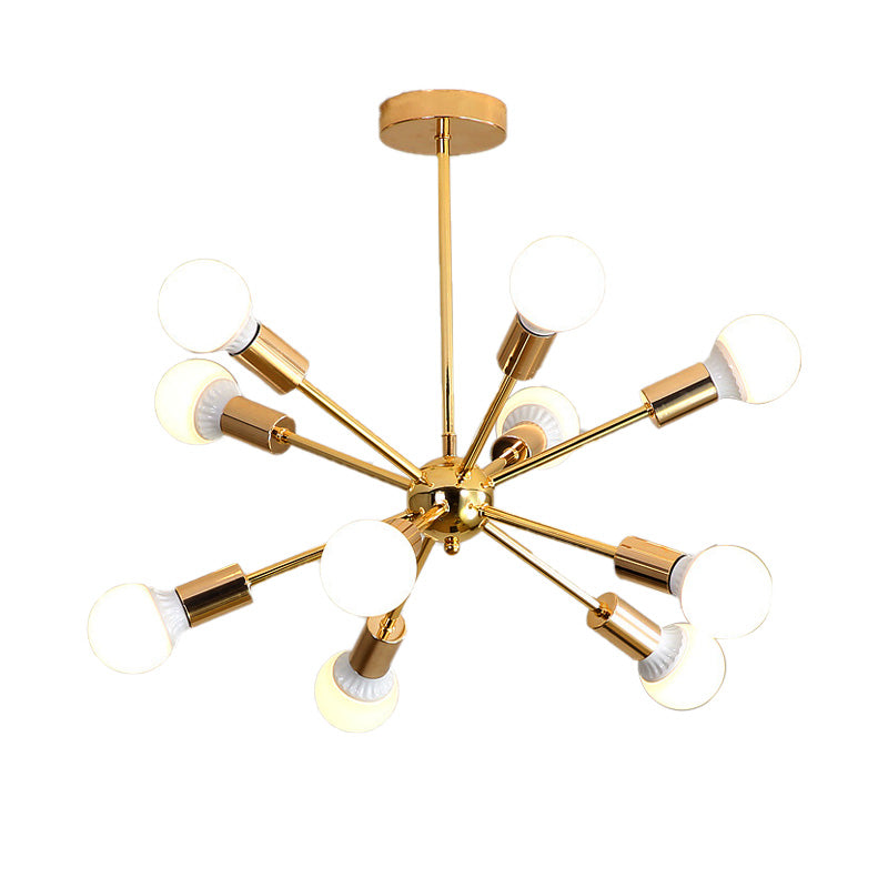 26"/38.5" Wide Metal Starburst Chandelier Light Modernist 6/10/12 Lights Gold Hanging Ceiling Lamp with Bare Bulb Clearhalo 'Ceiling Lights' 'Chandeliers' 'Modern Chandeliers' 'Modern' Lighting' 153850