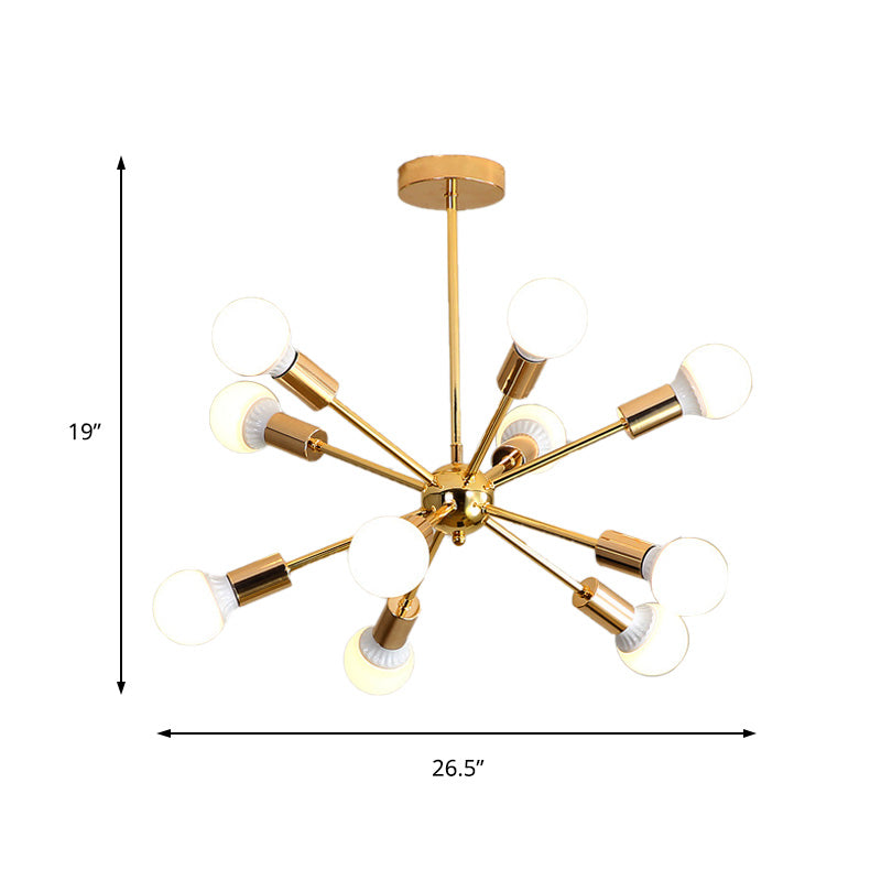 26"/38.5" Wide Metal Starburst Chandelier Light Modernist 6/10/12 Lights Gold Hanging Ceiling Lamp with Bare Bulb Clearhalo 'Ceiling Lights' 'Chandeliers' 'Modern Chandeliers' 'Modern' Lighting' 153851