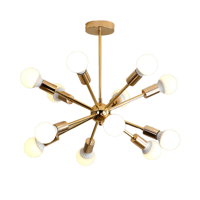 26"/38.5" Wide Metal Starburst Chandelier Light Modernist 6/10/12 Lights Gold Hanging Ceiling Lamp with Bare Bulb Clearhalo 'Ceiling Lights' 'Chandeliers' 'Modern Chandeliers' 'Modern' Lighting' 153853