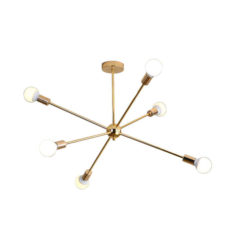 26"/38.5" Wide Metal Starburst Chandelier Light Modernist 6/10/12 Lights Gold Hanging Ceiling Lamp with Bare Bulb Clearhalo 'Ceiling Lights' 'Chandeliers' 'Modern Chandeliers' 'Modern' Lighting' 153857