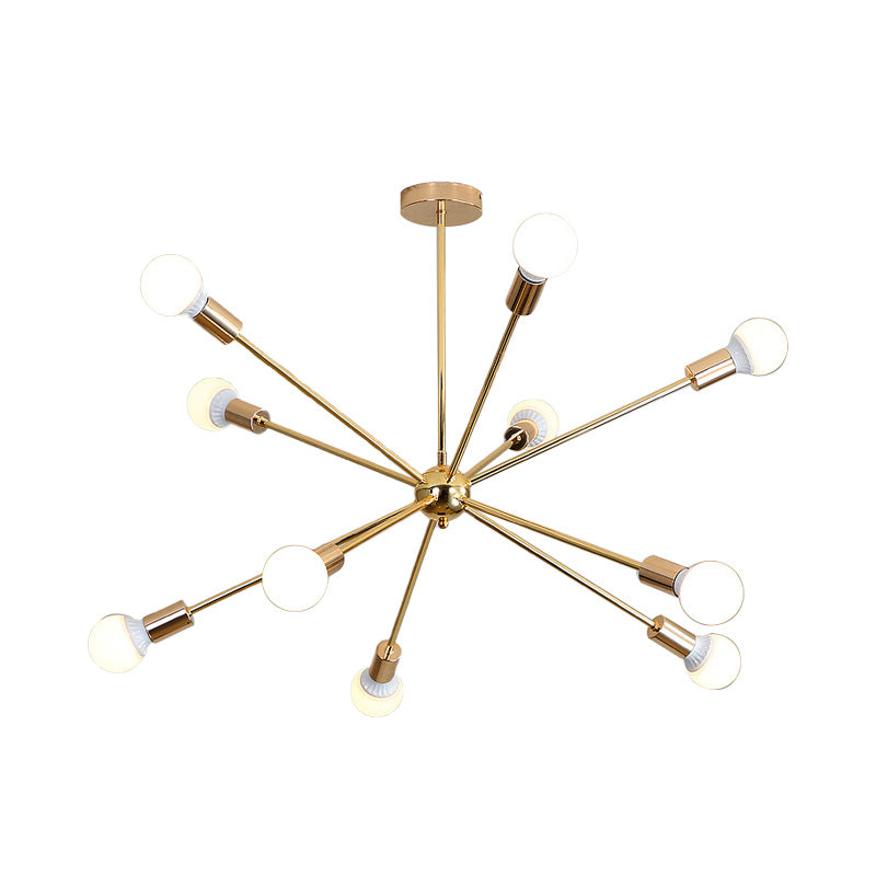 26"/38.5" Wide Metal Starburst Chandelier Light Modernist 6/10/12 Lights Gold Hanging Ceiling Lamp with Bare Bulb Clearhalo 'Ceiling Lights' 'Chandeliers' 'Modern Chandeliers' 'Modern' Lighting' 153860