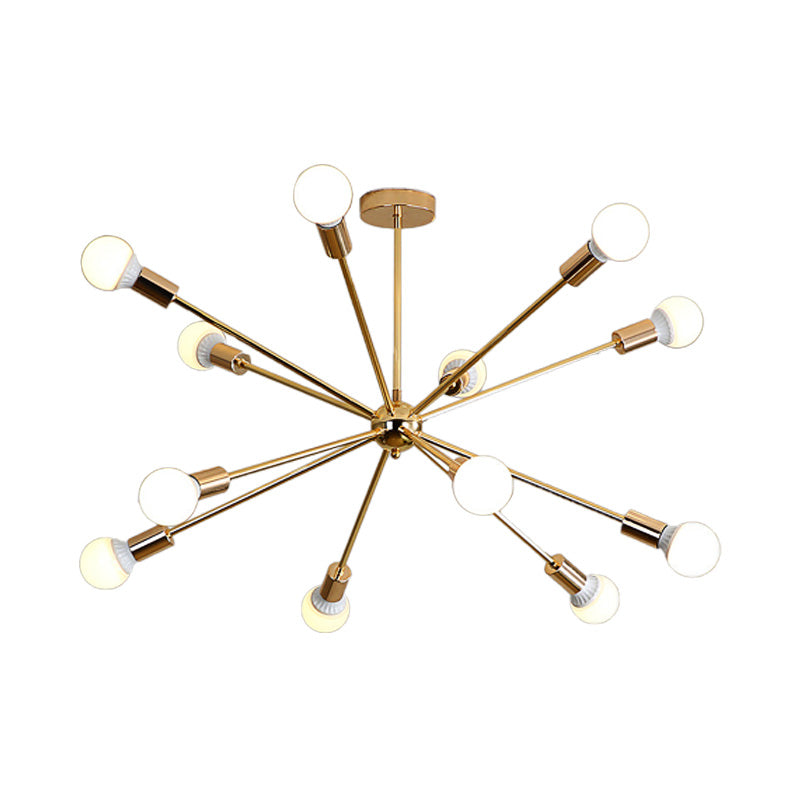 26"/38.5" Wide Metal Starburst Chandelier Light Modernist 6/10/12 Lights Gold Hanging Ceiling Lamp with Bare Bulb Clearhalo 'Ceiling Lights' 'Chandeliers' 'Modern Chandeliers' 'Modern' Lighting' 153863