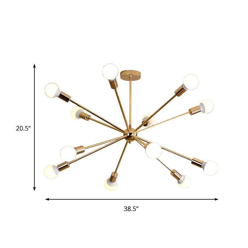 26"/38.5" Wide Metal Starburst Chandelier Light Modernist 6/10/12 Lights Gold Hanging Ceiling Lamp with Bare Bulb Clearhalo 'Ceiling Lights' 'Chandeliers' 'Modern Chandeliers' 'Modern' Lighting' 153864