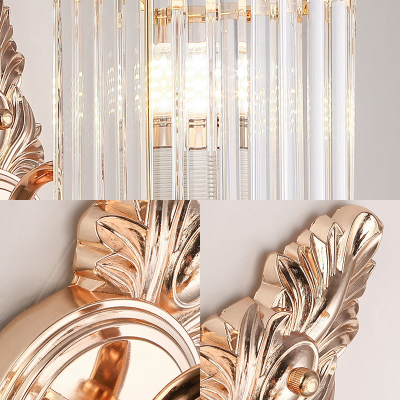 1 Light Square Wall Mount Light Contemporary Clear Crystal and Metal Wall Sconce with Carved Backplate in Rose Gold Clearhalo 'Modern wall lights' 'Modern' 'Wall Lamps & Sconces' 'Wall Lights' Lighting' 153870