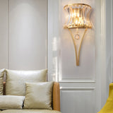 Curved Drum Metal Wall Light Vintage Style Golden 2 Lights Sconce Lamp with Clear Crystal Prism Gold Clearhalo 'Modern wall lights' 'Modern' 'Wall Lamps & Sconces' 'Wall Lights' Lighting' 153885