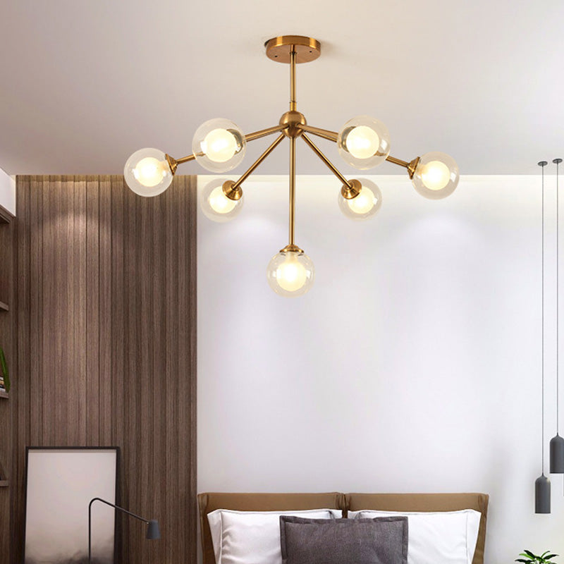 Modern Sputnik Metal Chandelier Lighting 4/7/10 Lights Hanging Ceiling Lamp with Clear Glass Sphere Shade for Bedroom 7 Gold Clearhalo 'Ceiling Lights' 'Chandeliers' 'Glass shade' 'Glass' 'Modern Chandeliers' 'Modern' Lighting' 153899