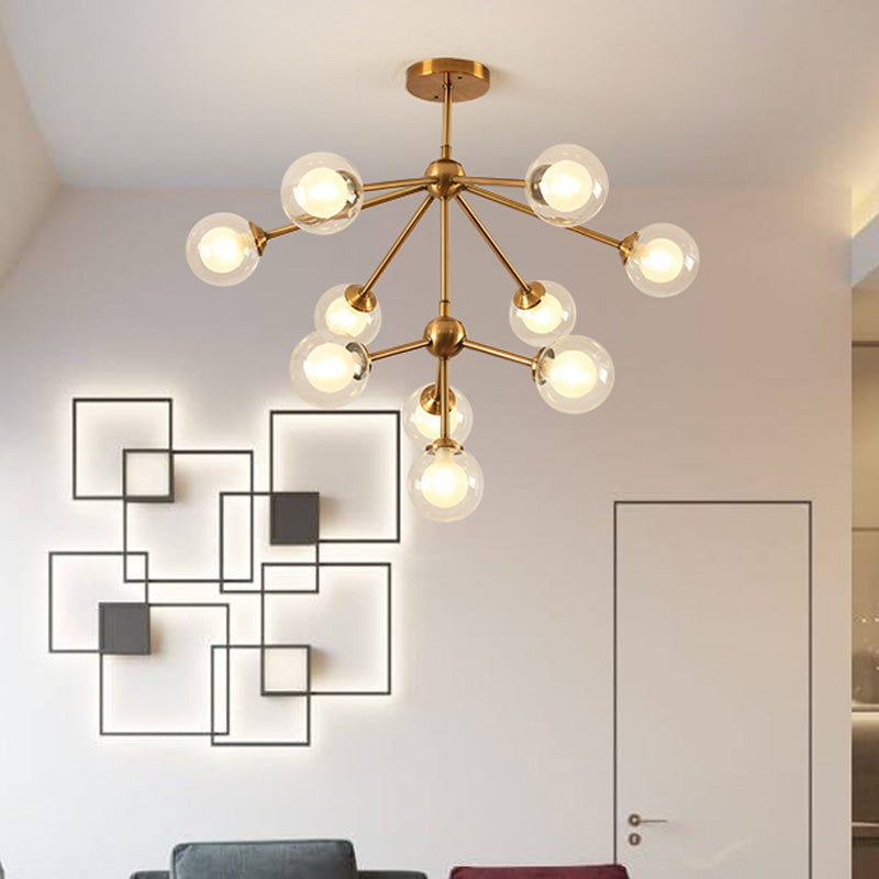 Modern Sputnik Metal Chandelier Lighting 4/7/10 Lights Hanging Ceiling Lamp with Clear Glass Sphere Shade for Bedroom 10 Gold Clearhalo 'Ceiling Lights' 'Chandeliers' 'Glass shade' 'Glass' 'Modern Chandeliers' 'Modern' Lighting' 153903