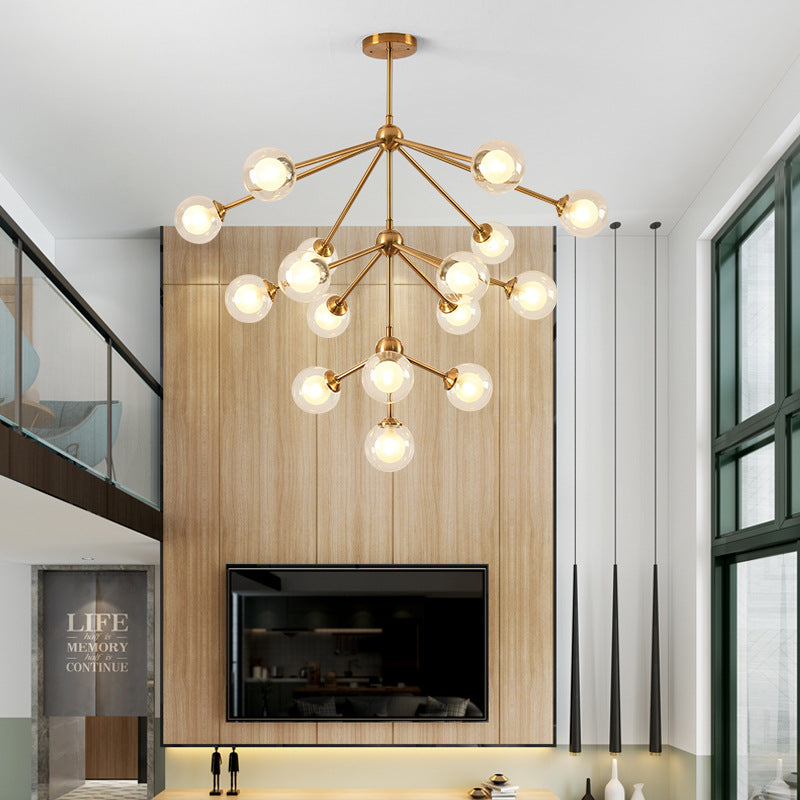 Modern Sputnik Metal Chandelier Lighting 4/7/10 Lights Hanging Ceiling Lamp with Clear Glass Sphere Shade for Bedroom 16 Gold Clearhalo 'Ceiling Lights' 'Chandeliers' 'Glass shade' 'Glass' 'Modern Chandeliers' 'Modern' Lighting' 153907