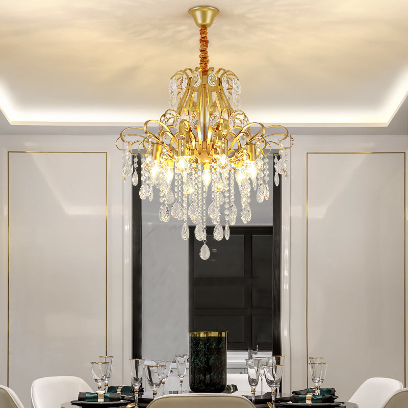 3/6 Heads Crystal Chandelier Lighting Modernist Style Ceiling Pendant Light in Black/Gold for Bedroom 7 Gold Clearhalo 'Ceiling Lights' 'Chandeliers' 'Modern Chandeliers' 'Modern' Lighting' 153920