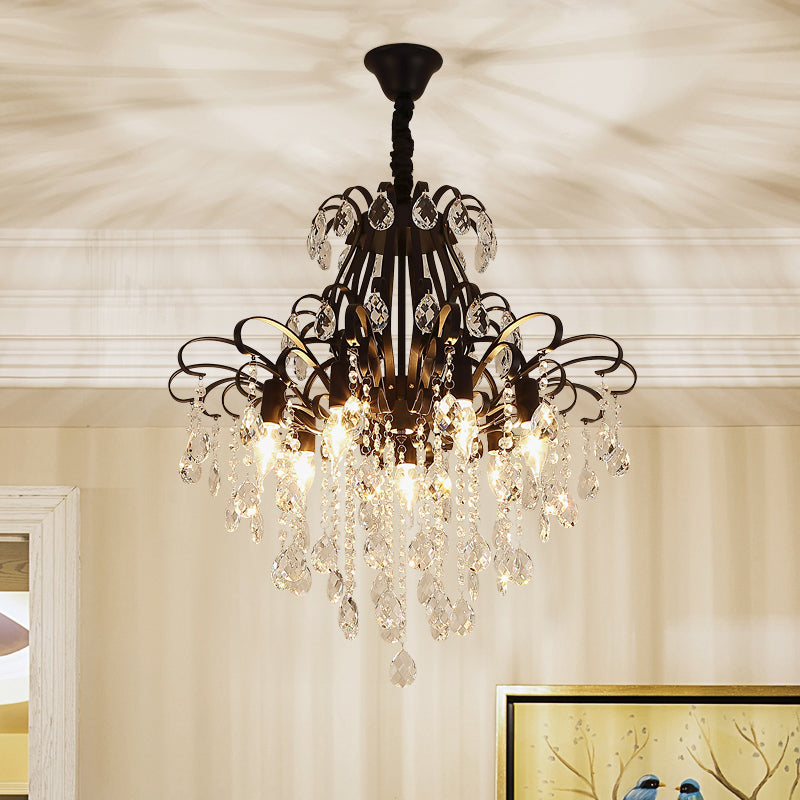 3/6 Heads Crystal Chandelier Lighting Modernist Style Ceiling Pendant Light in Black/Gold for Bedroom 7 Black Clearhalo 'Ceiling Lights' 'Chandeliers' 'Modern Chandeliers' 'Modern' Lighting' 153929