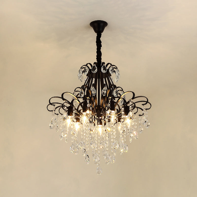 3/6 Heads Crystal Chandelier Lighting Modernist Style Ceiling Pendant Light in Black/Gold for Bedroom Clearhalo 'Ceiling Lights' 'Chandeliers' 'Modern Chandeliers' 'Modern' Lighting' 153931