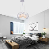 Ball White Glass Chandelier Lighting Contemporary 3 Lights White/Black Hanging Ceiling Lamp with Cage Design Clearhalo 'Ceiling Lights' 'Chandeliers' 'Glass shade' 'Glass' 'Modern Chandeliers' 'Modern' Lighting' 153945