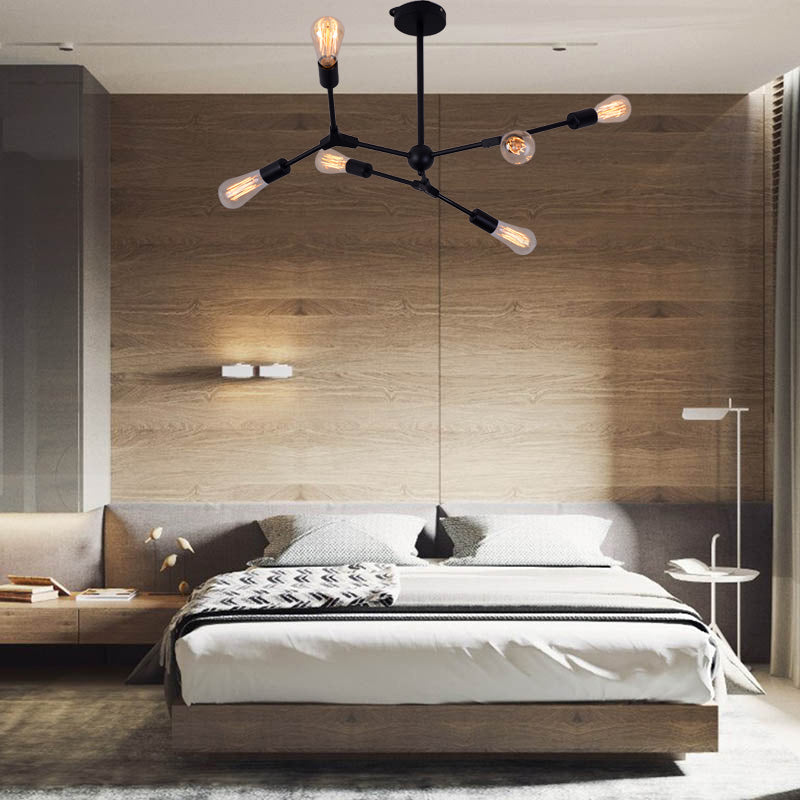 6/8/9 Lights Bedroom Chandelier with Sputnik Metal Shade Modernist Hanging Light Fixture with Bare Bulb 6 Black Clearhalo 'Ceiling Lights' 'Chandeliers' 'Modern Chandeliers' 'Modern' Lighting' 153965