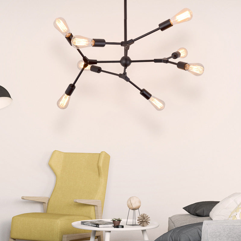 6/8/9 Lights Bedroom Chandelier with Sputnik Metal Shade Modernist Hanging Light Fixture with Bare Bulb 8 Black Clearhalo 'Ceiling Lights' 'Chandeliers' 'Modern Chandeliers' 'Modern' Lighting' 153969