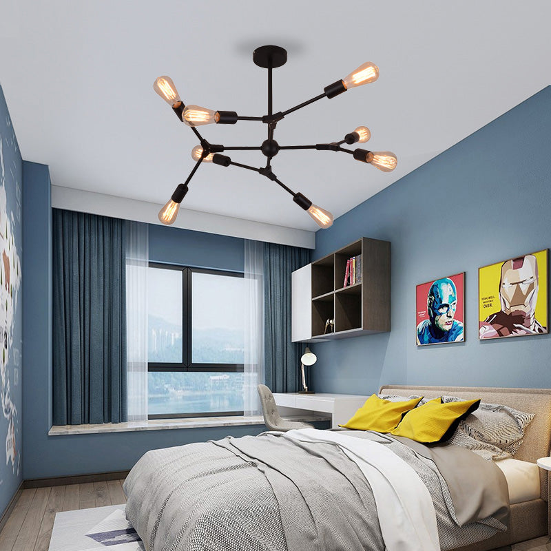 6/8/9 Lights Bedroom Chandelier with Sputnik Metal Shade Modernist Hanging Light Fixture with Bare Bulb Clearhalo 'Ceiling Lights' 'Chandeliers' 'Modern Chandeliers' 'Modern' Lighting' 153970