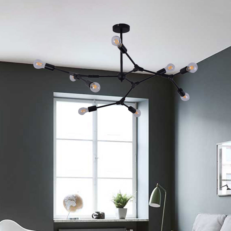 6/8/9 Lights Bedroom Chandelier with Sputnik Metal Shade Modernist Hanging Light Fixture with Bare Bulb 9 Black Clearhalo 'Ceiling Lights' 'Chandeliers' 'Modern Chandeliers' 'Modern' Lighting' 153973