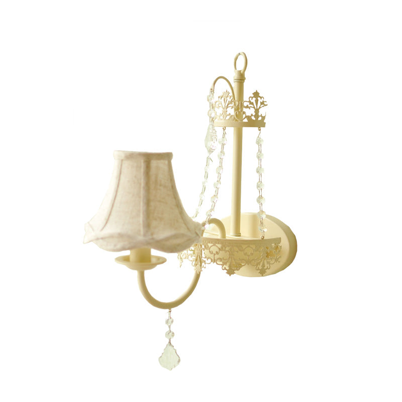 Metal Bell/Candle Wall Mount Lamp Modern 1 Light Sconce Light Fixture with Crystal Bead and Gooseneck Arm in Yellow Clearhalo 'Modern wall lights' 'Modern' 'Wall Lamps & Sconces' 'Wall Lights' Lighting' 153979