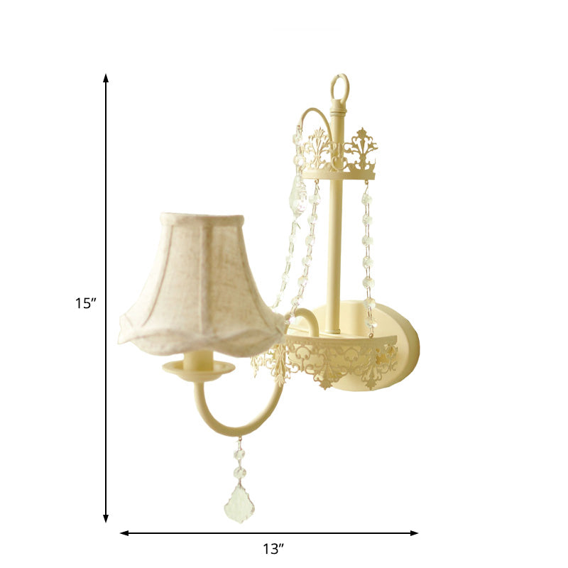 Metal Bell/Candle Wall Mount Lamp Modern 1 Light Sconce Light Fixture with Crystal Bead and Gooseneck Arm in Yellow Clearhalo 'Modern wall lights' 'Modern' 'Wall Lamps & Sconces' 'Wall Lights' Lighting' 153980