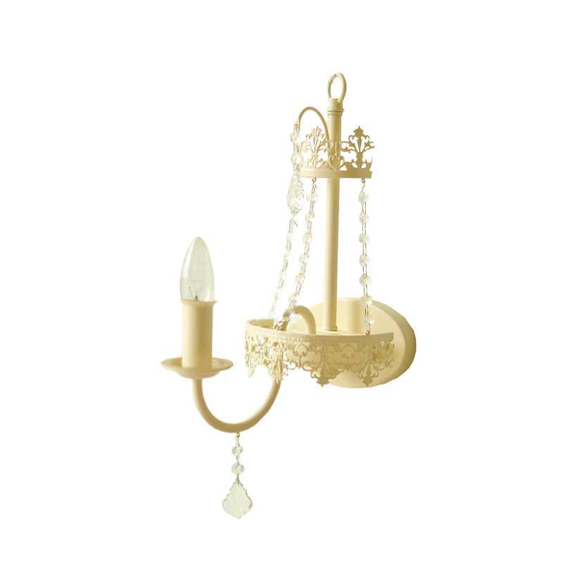 Metal Bell/Candle Wall Mount Lamp Modern 1 Light Sconce Light Fixture with Crystal Bead and Gooseneck Arm in Yellow Clearhalo 'Modern wall lights' 'Modern' 'Wall Lamps & Sconces' 'Wall Lights' Lighting' 153982