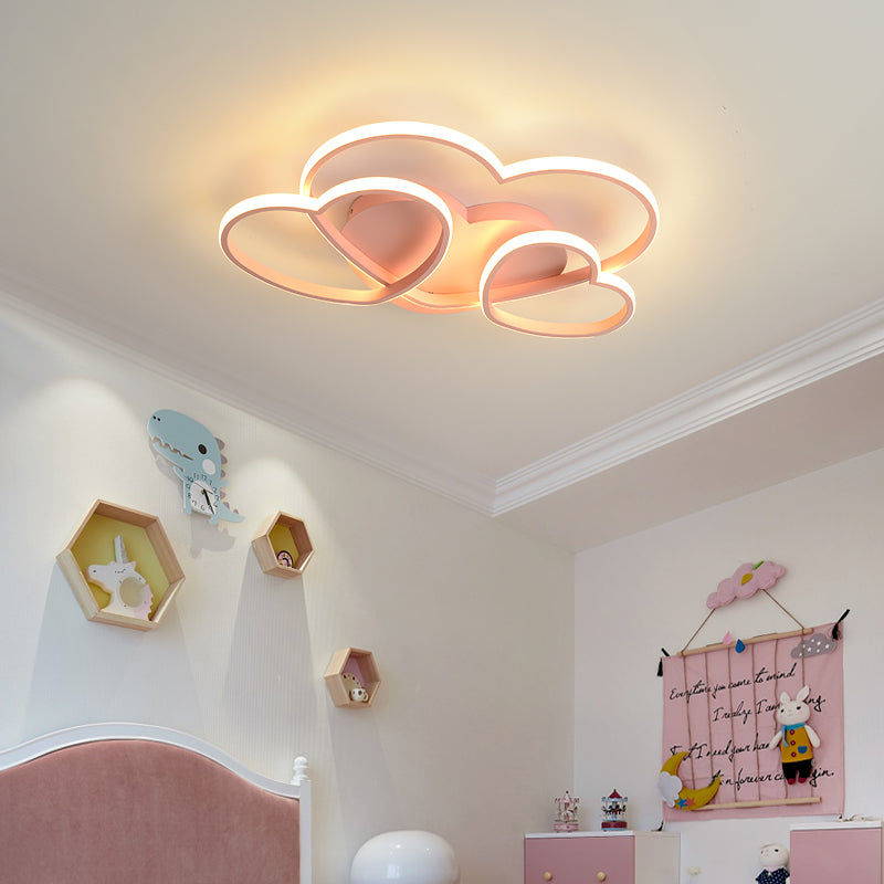 Heart LED Flush Mount Ceiling Fixture Nordic Acrylic White/Pink/Gold Kid Room Ceiling Flush Mount, 19.5"/23.5" Wide Pink Clearhalo 'Ceiling Lights' 'Close To Ceiling Lights' 'Close to ceiling' 'Flush mount' Lighting' 153983