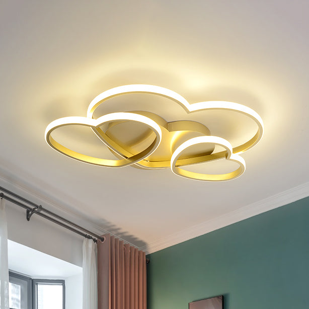 Heart LED Flush Mount Ceiling Fixture Nordic Acrylic White/Pink/Gold Kid Room Ceiling Flush Mount, 19.5"/23.5" Wide Gold Clearhalo 'Ceiling Lights' 'Close To Ceiling Lights' 'Close to ceiling' 'Flush mount' Lighting' 153987