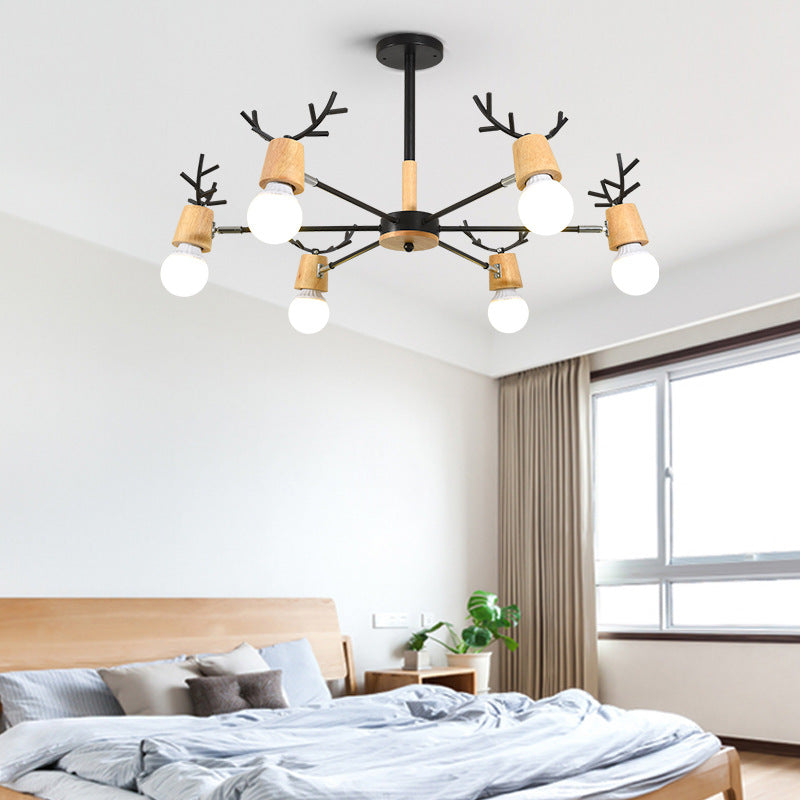 Sputnik Metal Chandelier Lighting Modern 3/6/8 Lights White/Black Ceiling Hang Fixture with Bare Bulb for Bedroom 6 Black Clearhalo 'Ceiling Lights' 'Chandeliers' 'Modern Chandeliers' 'Modern' Lighting' 154008