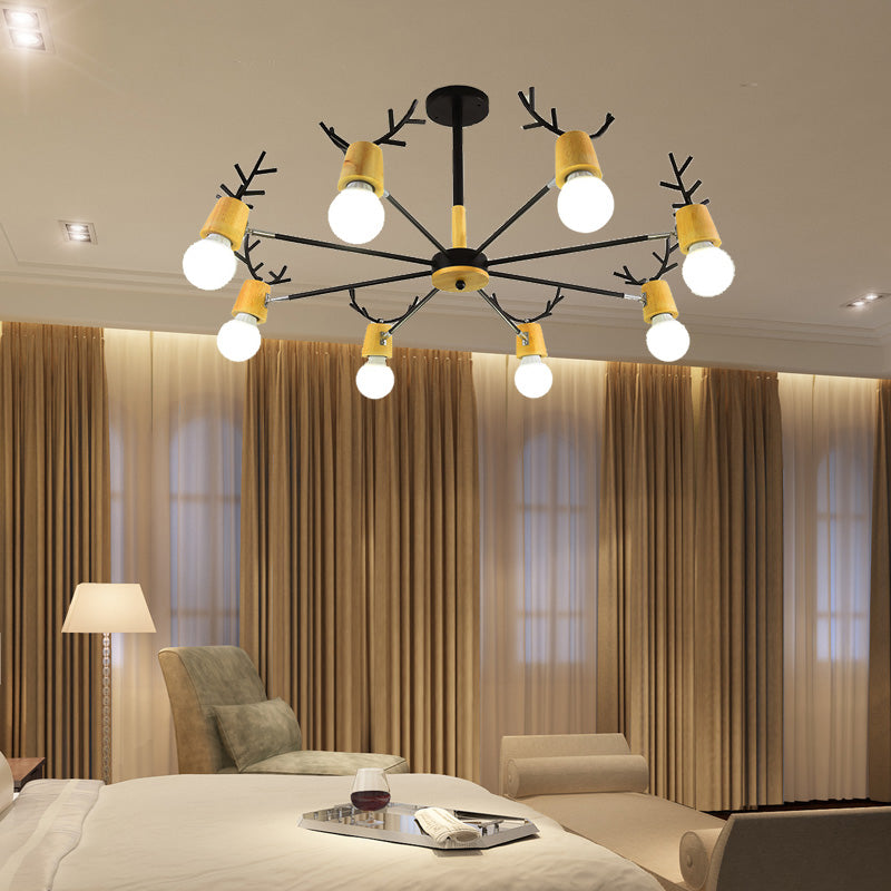 Sputnik Metal Chandelier Lighting Modern 3/6/8 Lights White/Black Ceiling Hang Fixture with Bare Bulb for Bedroom 8 Black Clearhalo 'Ceiling Lights' 'Chandeliers' 'Modern Chandeliers' 'Modern' Lighting' 154012