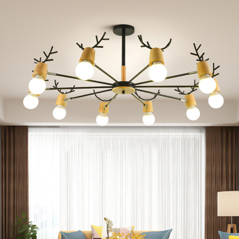 Sputnik Metal Chandelier Lighting Modern 3/6/8 Lights White/Black Ceiling Hang Fixture with Bare Bulb for Bedroom 10 Black Clearhalo 'Ceiling Lights' 'Chandeliers' 'Modern Chandeliers' 'Modern' Lighting' 154015