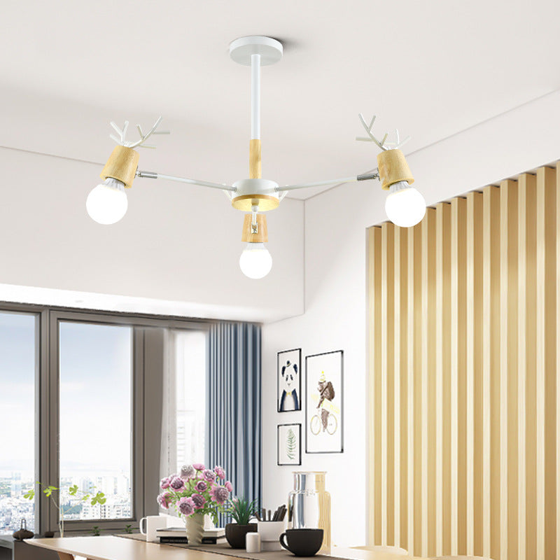 Sputnik Metal Chandelier Lighting Modern 3/6/8 Lights White/Black Ceiling Hang Fixture with Bare Bulb for Bedroom 3 White Clearhalo 'Ceiling Lights' 'Chandeliers' 'Modern Chandeliers' 'Modern' Lighting' 154019