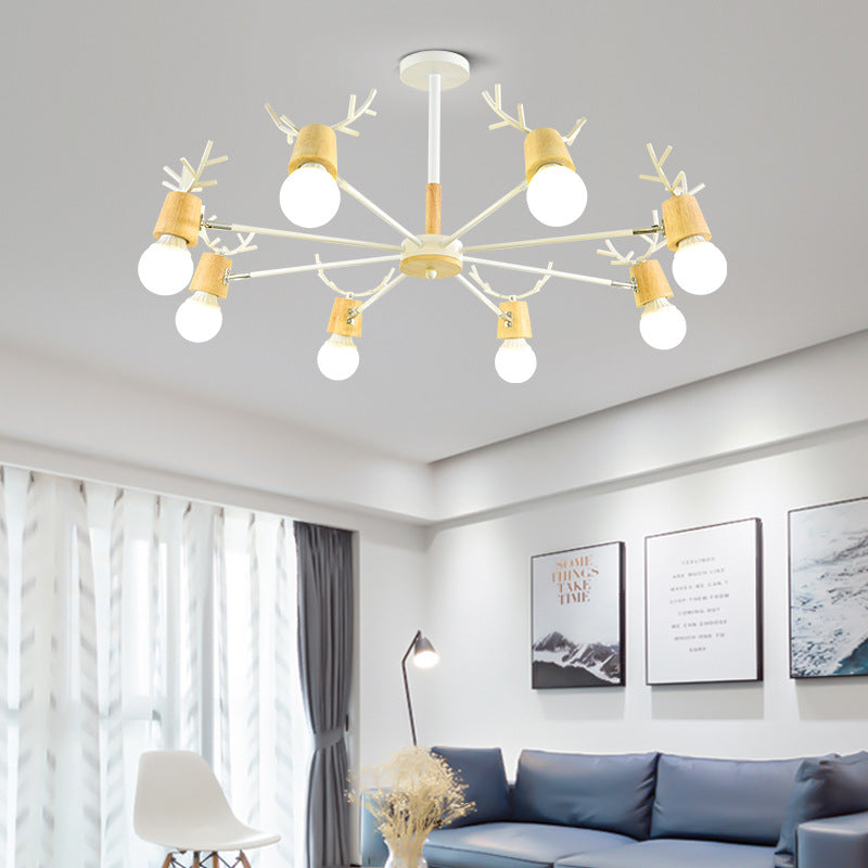 Sputnik Metal Chandelier Lighting Modern 3/6/8 Lights White/Black Ceiling Hang Fixture with Bare Bulb for Bedroom 8 White Clearhalo 'Ceiling Lights' 'Chandeliers' 'Modern Chandeliers' 'Modern' Lighting' 154025