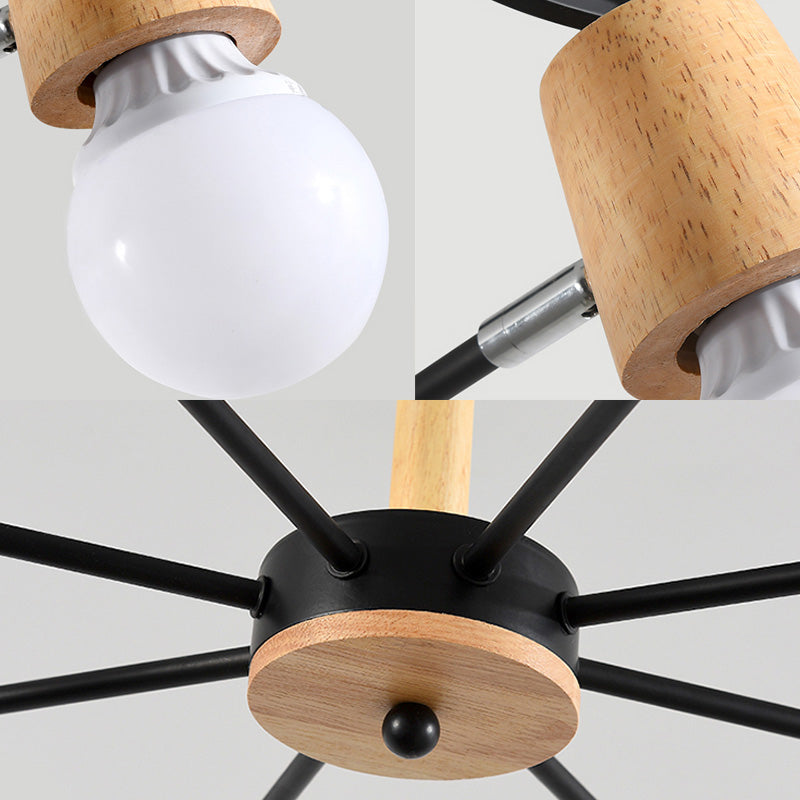 Sputnik Metal Chandelier Lighting Modern 3/6/8 Lights White/Black Ceiling Hang Fixture with Bare Bulb for Bedroom Clearhalo 'Ceiling Lights' 'Chandeliers' 'Modern Chandeliers' 'Modern' Lighting' 154031