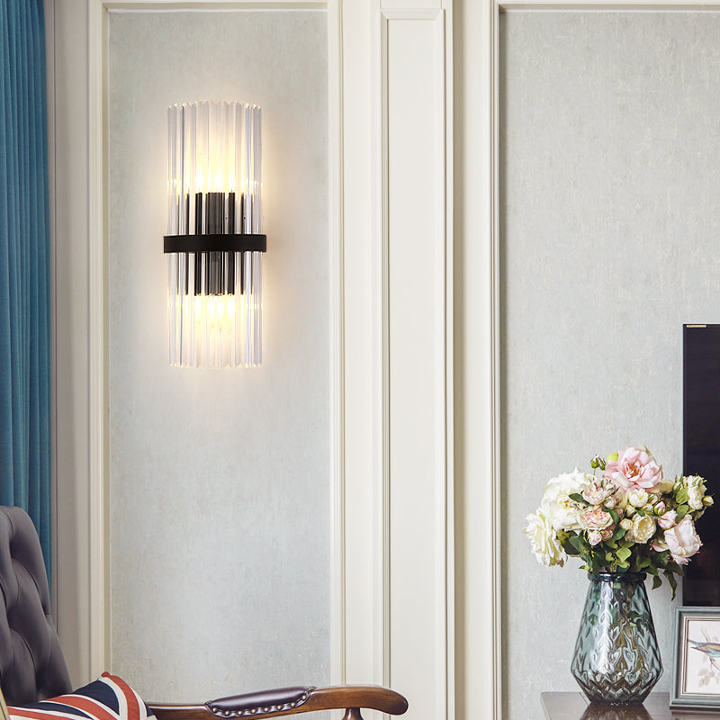 1/2-Light Pipe Wall Lighting Modernist Metal and Crystal Sconce Lamp in Black Finish for Dining Room Black Clearhalo 'Modern wall lights' 'Modern' 'Wall Lamps & Sconces' 'Wall Lights' Lighting' 154053