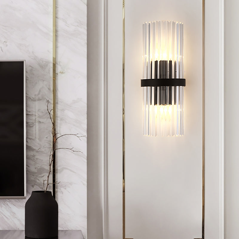 1/2-Light Pipe Wall Lighting Modernist Metal and Crystal Sconce Lamp in Black Finish for Dining Room Clearhalo 'Modern wall lights' 'Modern' 'Wall Lamps & Sconces' 'Wall Lights' Lighting' 154054