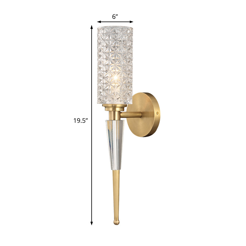 Clear Crystal Wall Lamp Fixture Contemporary 1 Light Sconce Light with Cylinder/Tapered Shade in Gold Clearhalo 'Modern wall lights' 'Modern' 'Wall Lamps & Sconces' 'Wall Lights' Lighting' 154085