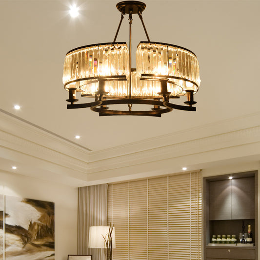 Drum-Shaped Crystal Chandelier Contemporary 6/8/10 Lights Black/Gold Hanging Pendant Lamp Clearhalo 'Ceiling Lights' 'Chandeliers' 'Modern Chandeliers' 'Modern' Lighting' 154087