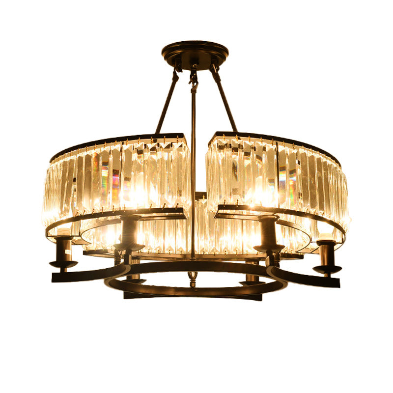 Drum-Shaped Crystal Chandelier Contemporary 6/8/10 Lights Black/Gold Hanging Pendant Lamp Clearhalo 'Ceiling Lights' 'Chandeliers' 'Modern Chandeliers' 'Modern' Lighting' 154088