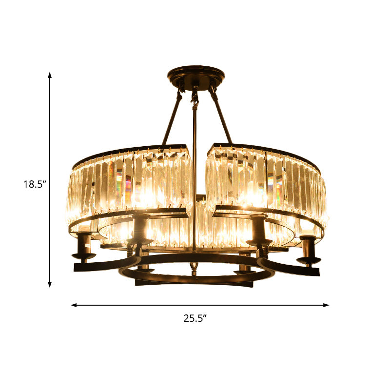 Drum-Shaped Crystal Chandelier Contemporary 6/8/10 Lights Black/Gold Hanging Pendant Lamp Clearhalo 'Ceiling Lights' 'Chandeliers' 'Modern Chandeliers' 'Modern' Lighting' 154089