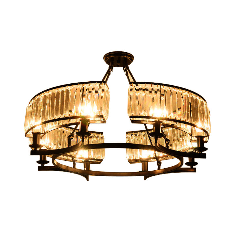 Drum-Shaped Crystal Chandelier Contemporary 6/8/10 Lights Black/Gold Hanging Pendant Lamp Clearhalo 'Ceiling Lights' 'Chandeliers' 'Modern Chandeliers' 'Modern' Lighting' 154092