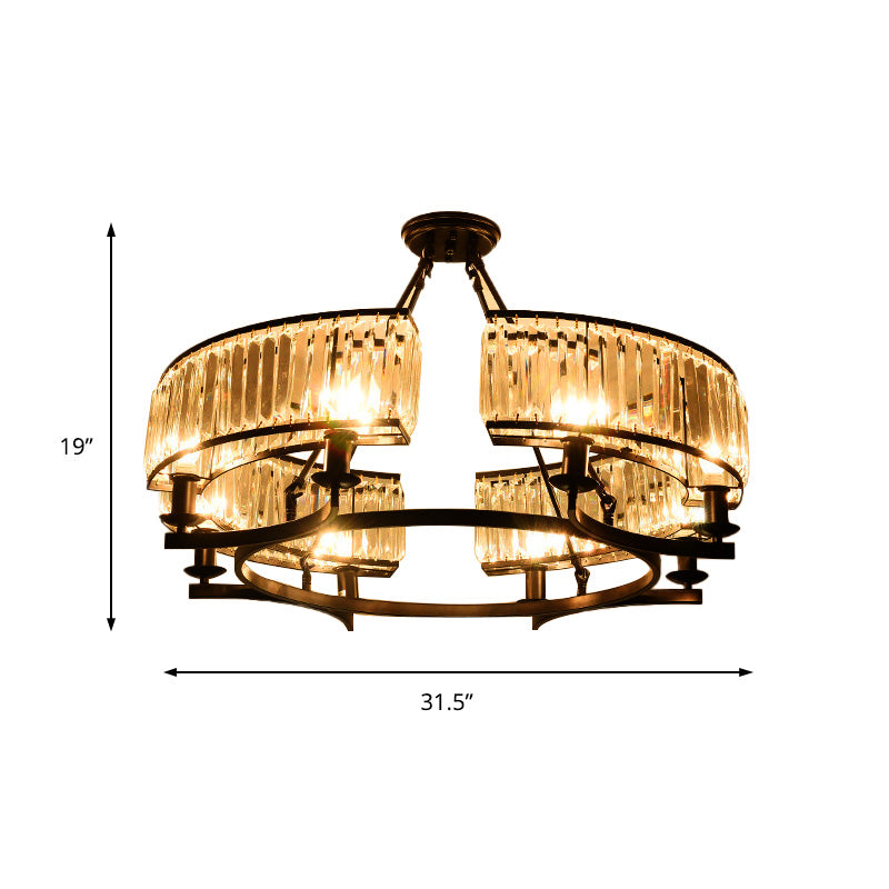 Drum-Shaped Crystal Chandelier Contemporary 6/8/10 Lights Black/Gold Hanging Pendant Lamp Clearhalo 'Ceiling Lights' 'Chandeliers' 'Modern Chandeliers' 'Modern' Lighting' 154093