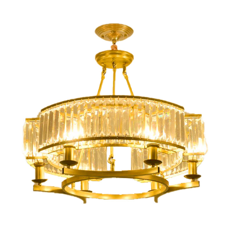 Drum-Shaped Crystal Chandelier Contemporary 6/8/10 Lights Black/Gold Hanging Pendant Lamp Clearhalo 'Ceiling Lights' 'Chandeliers' 'Modern Chandeliers' 'Modern' Lighting' 154096