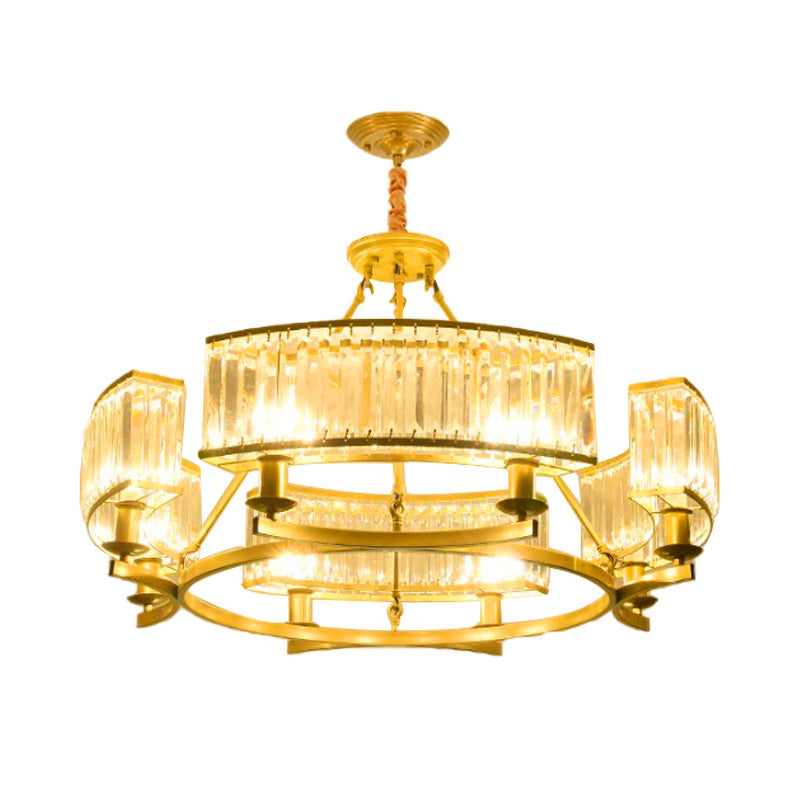 Drum-Shaped Crystal Chandelier Contemporary 6/8/10 Lights Black/Gold Hanging Pendant Lamp Clearhalo 'Ceiling Lights' 'Chandeliers' 'Modern Chandeliers' 'Modern' Lighting' 154099