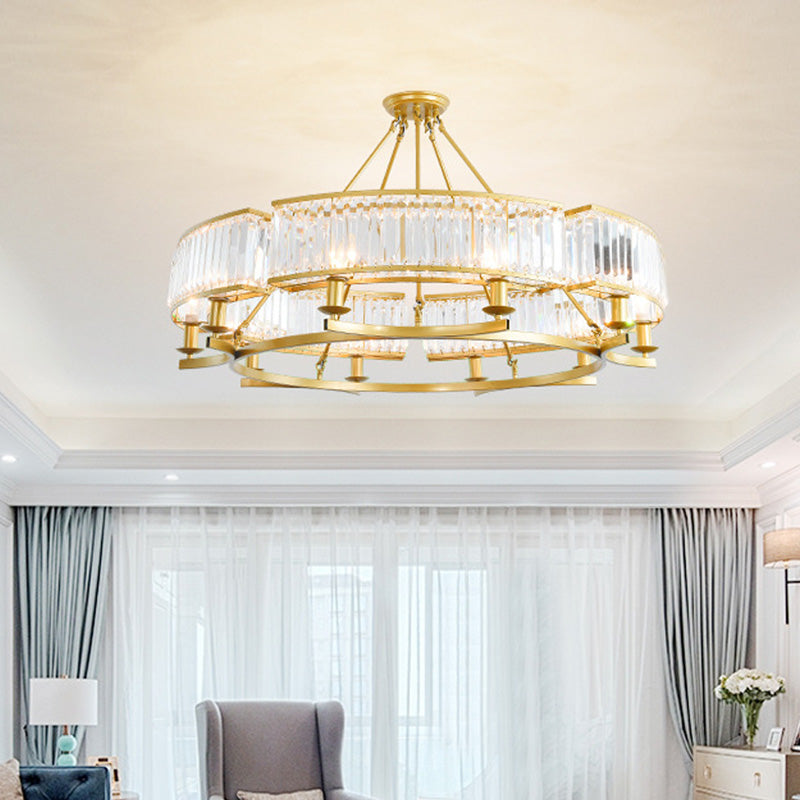 Drum-Shaped Crystal Chandelier Contemporary 6/8/10 Lights Black/Gold Hanging Pendant Lamp 10 Gold Clearhalo 'Ceiling Lights' 'Chandeliers' 'Modern Chandeliers' 'Modern' Lighting' 154100