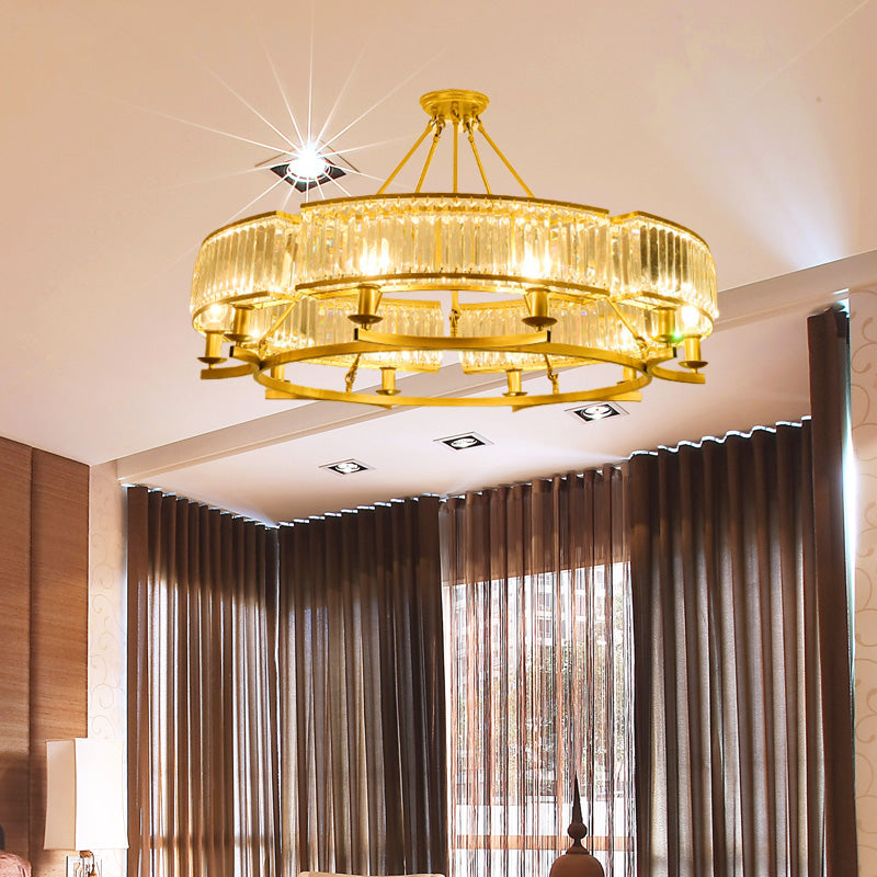 Drum-Shaped Crystal Chandelier Contemporary 6/8/10 Lights Black/Gold Hanging Pendant Lamp Clearhalo 'Ceiling Lights' 'Chandeliers' 'Modern Chandeliers' 'Modern' Lighting' 154102