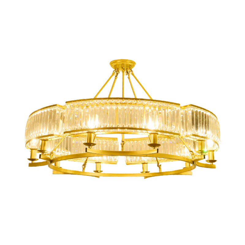 Drum-Shaped Crystal Chandelier Contemporary 6/8/10 Lights Black/Gold Hanging Pendant Lamp Clearhalo 'Ceiling Lights' 'Chandeliers' 'Modern Chandeliers' 'Modern' Lighting' 154104