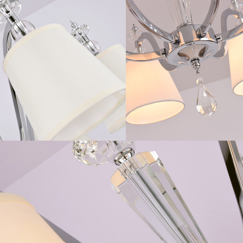 Chrome Curved Arm Chandelier Lighting Modern 3/6/8 Lights White Glass Hanging Lamp Fixture Clearhalo 'Ceiling Lights' 'Chandeliers' 'Modern Chandeliers' 'Modern' Lighting' 154162